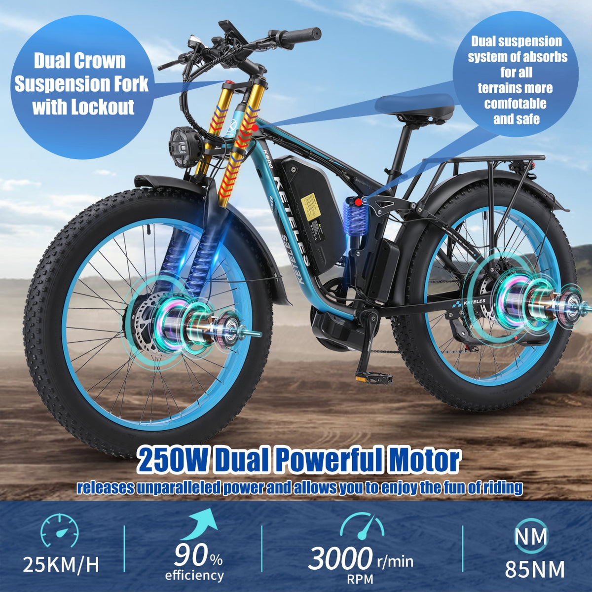 K800P 48V 23AH Dual Motor Electric Bike for Adults