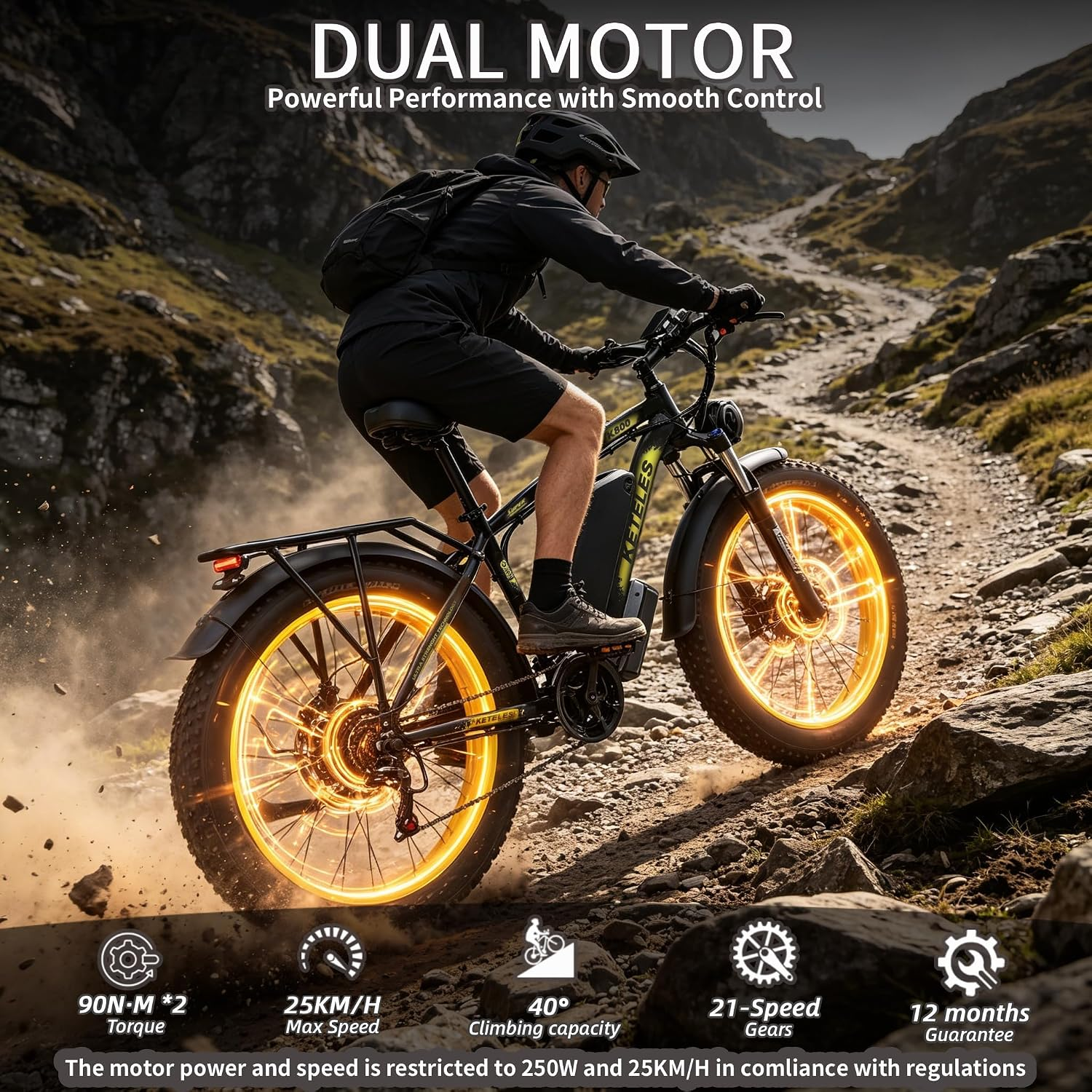 Jesrider K800 Dual Motor Electric Bike, 53V 32Ah Battery, Electric Mountain Bike