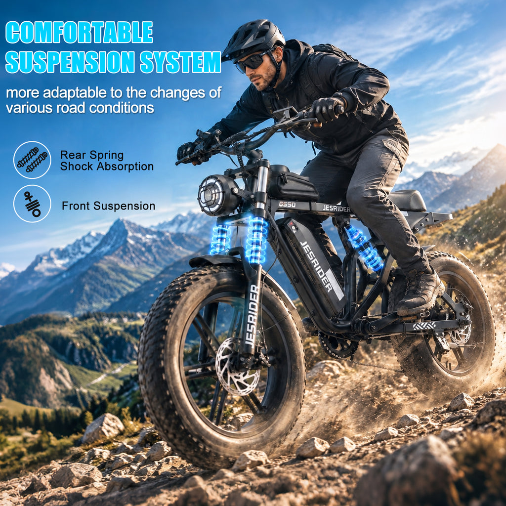 Jesrider G550 Fat Tire Electric Bike for Adults | 20" x 4.0" All-Terrain E-Bike, 48V 20Ah Battery, 100KM Range, 7-Speed
