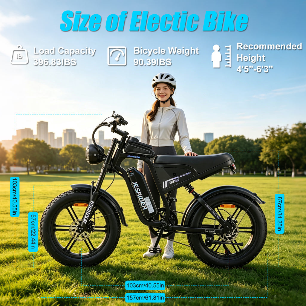 Jesrider G650 Fat Tire Electric Bike for Adults | All-Terrain Retro Moto E-Bike, 3 Riding Modes, LCD Display