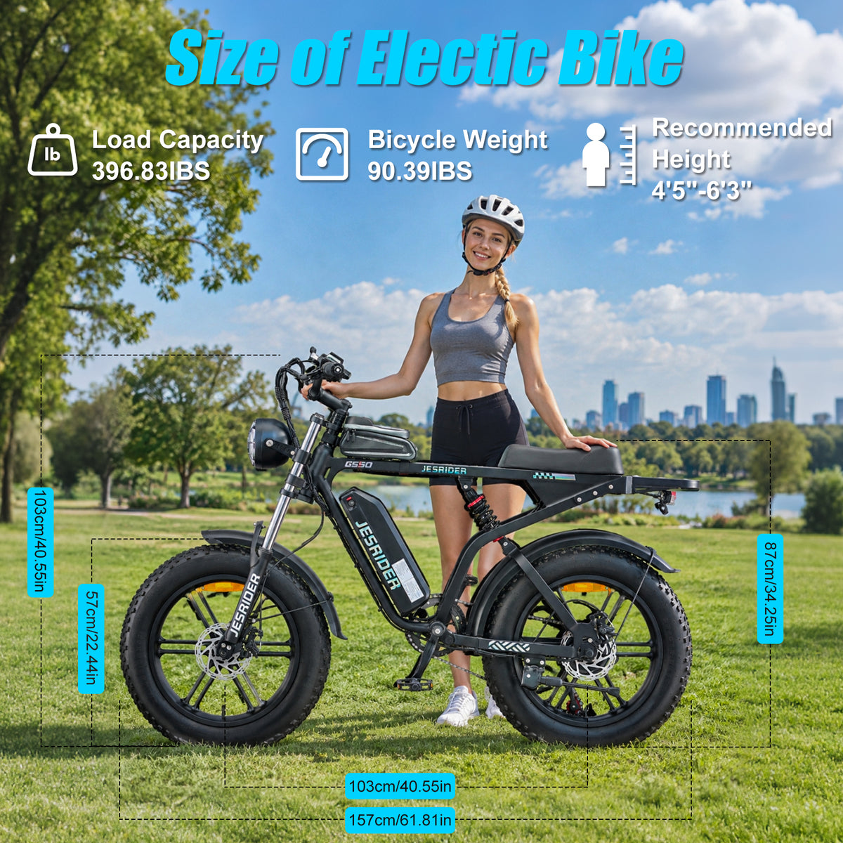 Jesrider G550 Fat Tire Electric Bike for Adults | 20" x 4.0" All-Terrain E-Bike, 48V 20Ah Battery, 100KM Range, 7-Speed